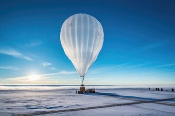 A weather balloon on the ground ready for liftoff.