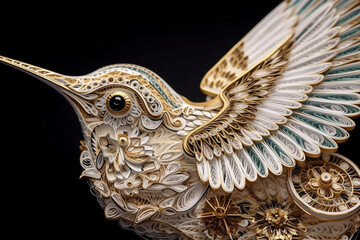  a beautiful 3D design wallpaper of a bird, using quilling technique, AI Generative