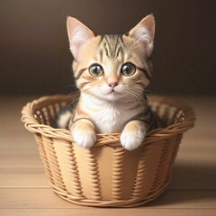 Fototapeta na wymiar A cute stripped cat sitting in a basket AI generated 