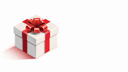 Obraz premium weißes Geschenk mit roter Schleife auf weißem Hintergrund. Querformat. Generative Ai.