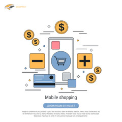 Mobile shopping, e-commerce, distant trade flat contour style vector concept illustration