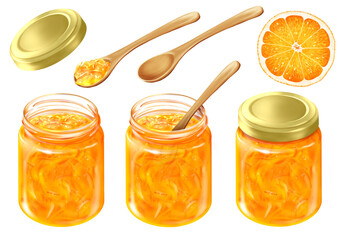 オレンジマーマレードジャム ガラス瓶入り 木製スプーン 蓋