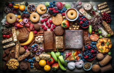 Fototapeta premium Sugary fruits and foods overview. Generative Ai.