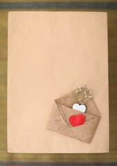 Blank sheet of paper for congratulations, for greetings, holiday, day, heart, envelope, mail, Happy Mother's Day, Happy Valentine's Day, background, abackground image, wallpaper, photo,heart on paper