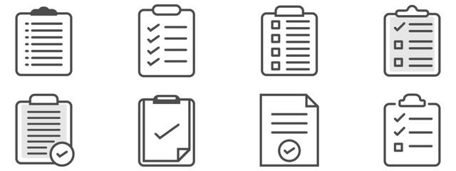 Set of record checklist paper. Business work check or to-do-list document icon. Premium thin line vector illustrator.