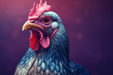 Close-up portrait of a beautiful chicken. AI generated, human enhanced