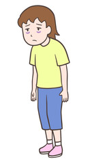 Obraz premium 目の下にクマがある猫背の女性、無気力の女性全身