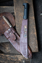 knife on a wooden background