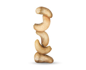 Stack of cashew nuts on white background