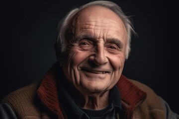 Fototapeta premium Portrait of an elderly man on a black background. Close-up.
