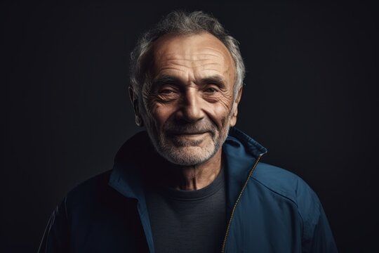 Portrait of a senior man looking at camera over black background.