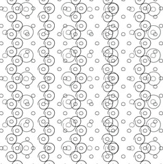 Many circles overlap each other.