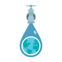 Isolated water faucet with drop and planet earth Vector