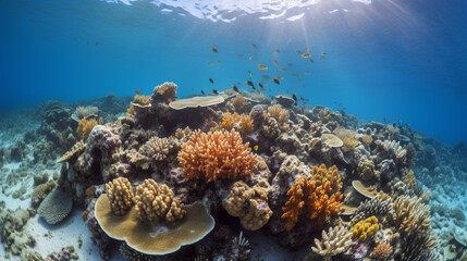 Fototapeta na wymiar Underwater world. Coral fishes of Red sea. Photo of a coral colony