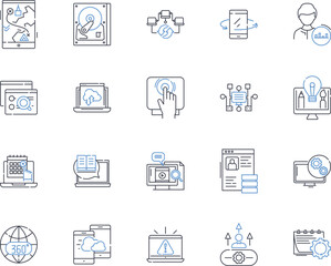 Cyber world line icons collection. Internet, Virtual, Digital, Online, E-commerce, Web, Nerk vector and linear illustration. Cybersecurity,Information,Social outline signs set