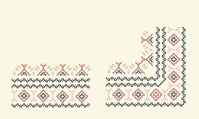 Pixel pattern. Ethnic abstract art. Harmonious pattern of tribal ornament, folk embroidery, Aztec geometric print. Design for carpet, wallpaper, clothing, textile, pillow, curtain.