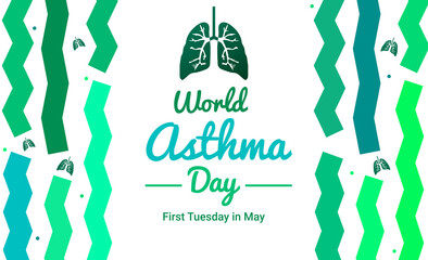 First Tuesday in May is World Asthma Day, background design with lungs and typography