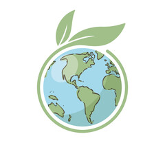 Planet earth icon with leaf protecting it. Save the world, eco-friendly symbol. Environmental conservation.