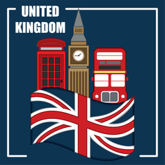 United kingdom travel postcard with traditional british objects Vector