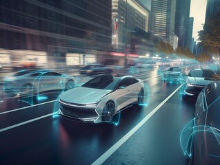 Fototapeta premium futuristic self-driving car navigating through a busy city