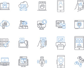 Tools and utensils line icons collection. Hammer, Pliers, Wrench, Screwdriver, Chisel, Saw, Drill vector and linear illustration. Mallet,Clamp,Tape measure outline signs set