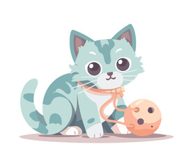 Cute kitten playing with toy ball