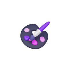 Color palette with brush 3D render icon isolated white background.