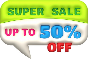 Sale banner design,Shopping deal offer discount,Super sale up to 50 percentage off.3d illustration