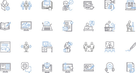 Outlying squad line icons collection. Frontier, Rural, Isolated, Remote, Periphery, Edge, Wild vector and linear illustration. Inhabitant,Boundary,Undeveloped outline signs set