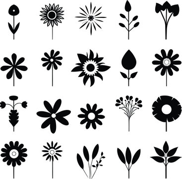 Flower icon set - White background. Collection of trendy flower icons in flat style. Flower template for sticker, label, tag and logo. Flower vector