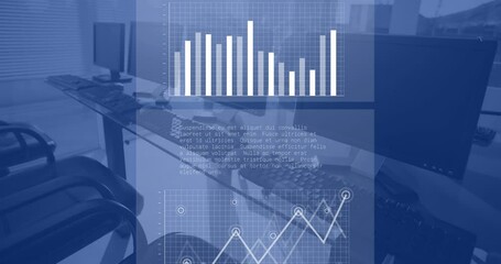 Animation of data processing over computers in office - Powered by Adobe