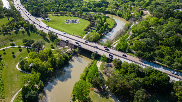 aerial view of highway bridge