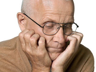 Thoughtful senior man wearing eyeglasses