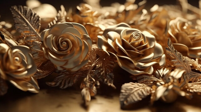 Golden Elegance, Beautiful Flowers and a Gorgeous Sunset Generative AI