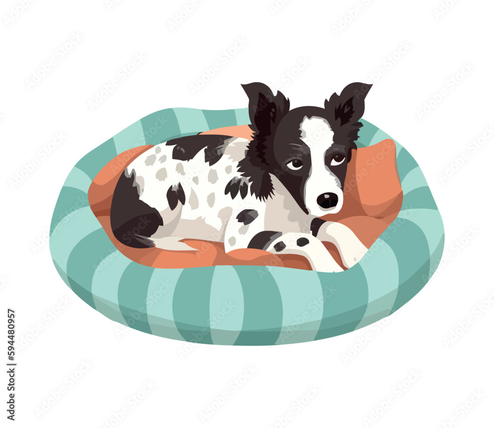 Sticker cute puppy sits in a pillow