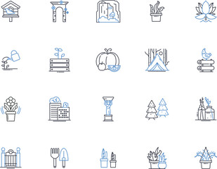 Landscape line icons collection. Serene, Majestic, Scenic, Picturesque, Tranquil, Verdant, Idyllic vector and linear illustration. Breathtaking,Peaceful,Rural outline signs set