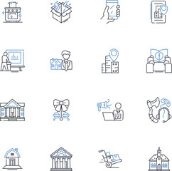 World-class city line icons collection. Vibrant, Dynamic, Cosmopolitan, Iconic, Diverse, Progressive, Cultural vector and linear illustration. Sustainable,Modern,Growing outline signs set