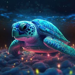 Fototapeta premium A cute turtle in the night sky Generative Ai