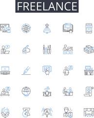 Freelance line icons collection. Independent contractor, Consultant, Self-employed, Soloist, Entrepreneur, Solopreneur, Creative professional vector and linear illustration. Self-starter,Digital nomad