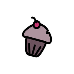 Tantalizing Muffin or Cup cake icon in soft color fill mode, reddish brown. Vector illustration template in trendy style. Editable graphic resources for many purposes.