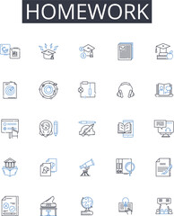 Homework line icons collection. Transformation, Development, Discovery, Enlightenment, Empowerment, Progress, Reflection vector and linear illustration. Self-care,Mindfulness,Gratitude outline signs