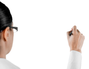 Young businesswoman writing isolated on white background