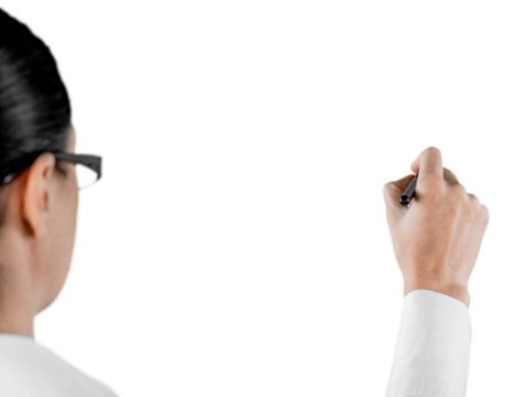 Young businesswoman writing isolated on white background