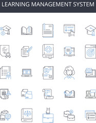 learning management system line icons collection. Website design, Customer service, Marketing strategy, Time management, Project management, Professional development, Business analytics vector and