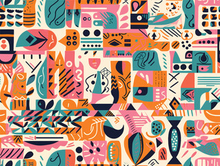 Block Party: A Bold and Playful Pattern with Color-Blocked Shapes and Typography