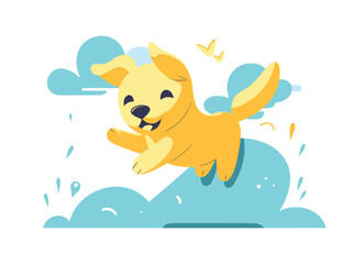 Fetching Fun: A Cartoon Illustration of a Yellow Retriever in Superflat Style