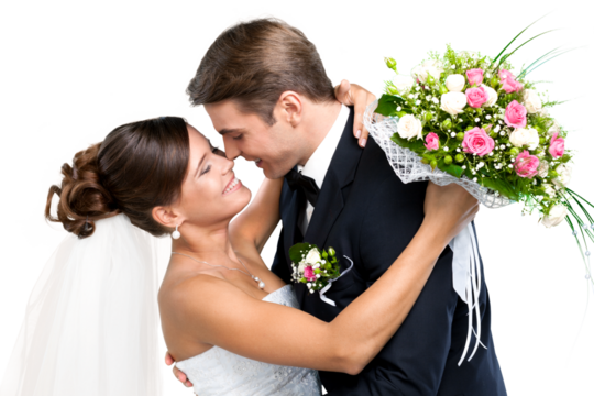 Portrait of a Smiling Wedding Couple Embracing