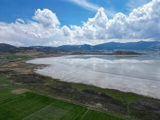 Unusual soda lake and its reflections in Burdur geography