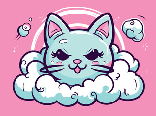 Kawaii Cloud Cat: A Playful Manga-inspired Feline with a Retro Twist