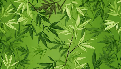 Natural green bamboo with leaf seamless pattern, Generative AI